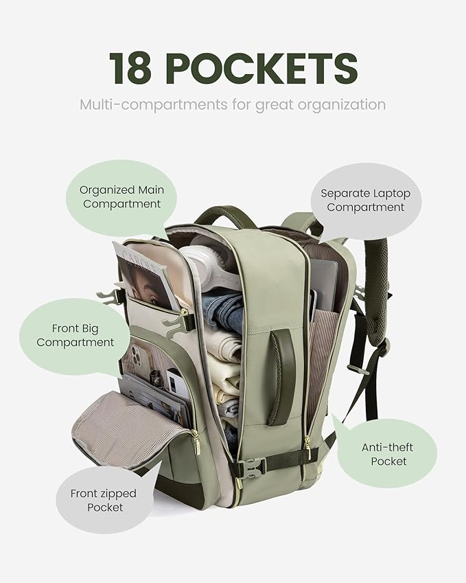 LOVEVOOK Travel Backpack for Women & Men - 17.3 Inch Carry On Backpack & Personal Item Backpack for Airlines, Spacious and Du