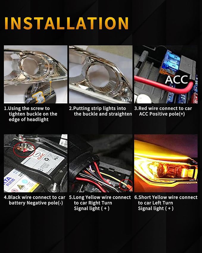 Sequential Switchback DRL Led Strip Light for Car SUV Motorcycle, 24Inch RGB Multi Color 12V LED Daytime Running Light, Flexible LED Tube Turn Signal Lights APP Bluetooth Control 2-Pack