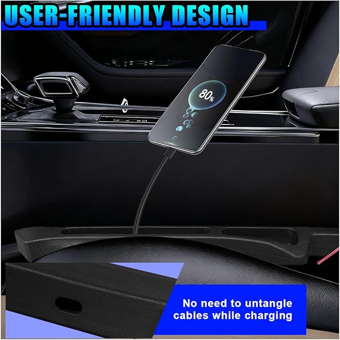 2PCS Car Seat Gap Filler Organizer, Multifunctional Car Gap Stopper Between Seat & Console Prevent Things Drop, Universal Vehicle Interior Phone Holder Accessories for SUVs Trucks (Black)