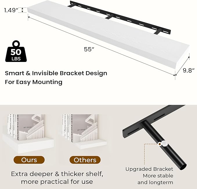 Dreamland 55 Inches Floating Shelves for Wall, 9.8" Deep Long Floating Shelves Set of 1, Large Display & Storage Shelf, Wall 