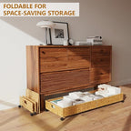 Under Bed Storage Containers with Wheels, 31.5” Large Handwoven Rattan Rolling UnderBed Storage Bins, Tool-free Assembly Natu