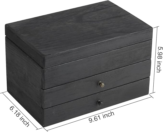 Meangood Jewelry Box Organizer for Women, 3 Layer Large Jewelry Storage Case, Rustic Wooden Jewelry Box with Mirror & Ring Tr