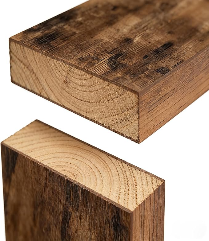 Set of 3 Rustic Brown Solid Wood Floating Shelves 15.7 inch - Wall Mounted Storage Shelves for Bathroom Over Toilet, Bedroom,