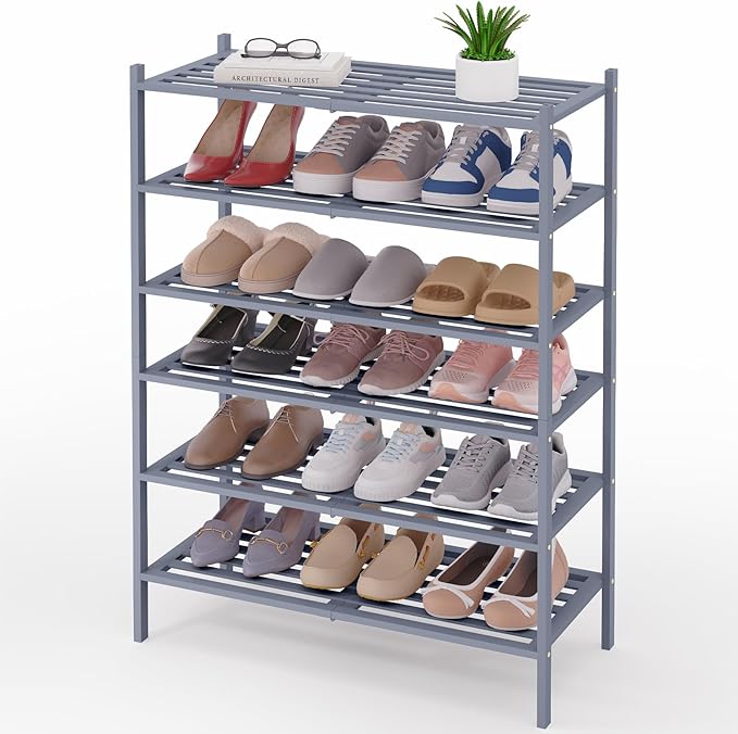 Smiry Bamboo Shoe Rack 6-Tier, Stackable Wooden Shoe Organizer for Entryway & Closet, Free Standing Wood Shoe Storage Shelf f
