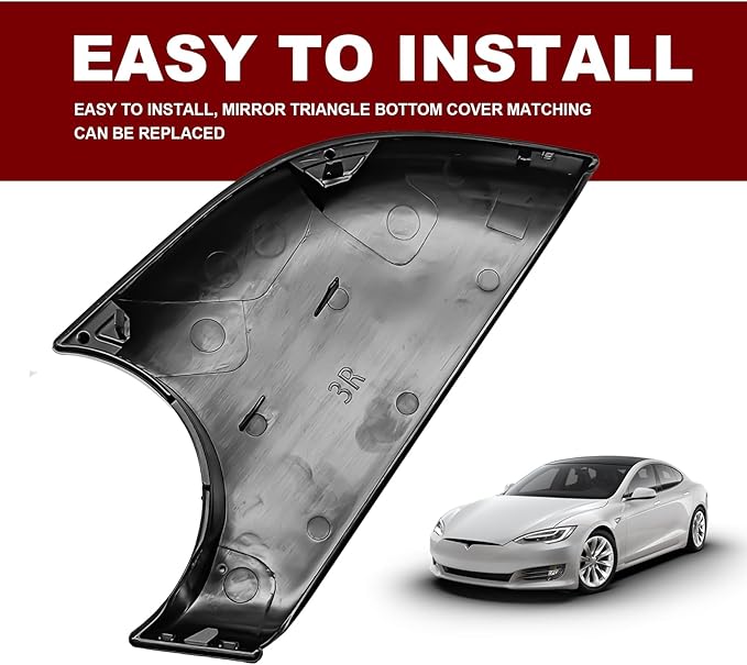 Pleoos Right Drive Side Rearview Mirror Lower Cover Compatible with Model Y 2018-2024, Side Mirror Cover Replacement, Base Trim Bottom Cover and Door Wing Mirror Cap Accessories (Black, Right)