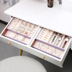 LANDICI Stackable Jewelry Organizer Trays 4 Set,PU Leather Jewelry Organizer Drawer,Jewelry Storage Display Tray for Earring 