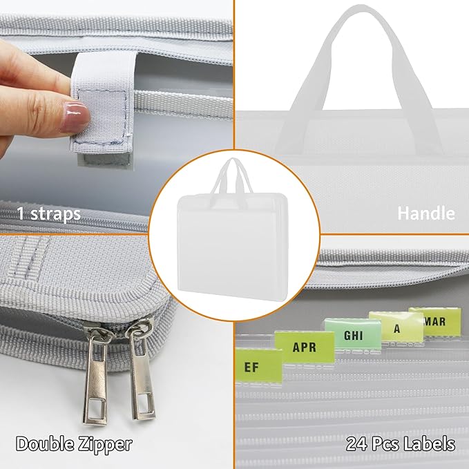 onvvippiv File Organizer Fireproof Expanding Accordion File Folder with Zipper Labels13 Pockets Document Organizer Holder Sto