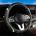 Leather Splicing Black White Car Steering Wheel Cover,14.5-15 Inch Universal Microfiber Leather Covers Breathable Anti-Slip O