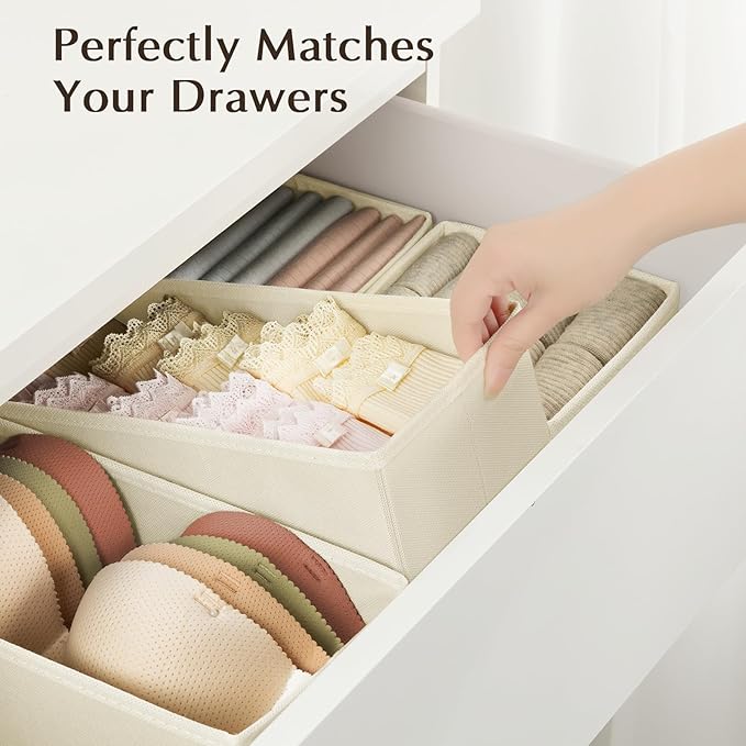 DIMJ Drawer Organizers - Set of 12 Fabric Closet Organizers and Storage, Drawer Dividers for Baby Clothes, Socks, Belt, Tie (