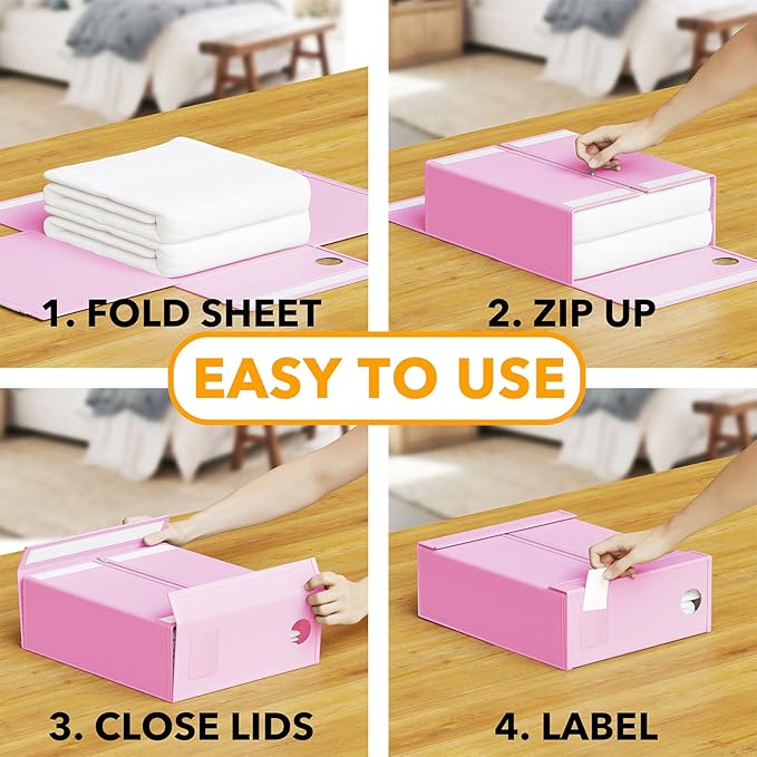 SpaceAid 12 Pack Bed Sheet Organizers and Storage, Foldable Sheet Organizer for Linen Closet, Sheets Set Folder Keeper with W