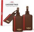 Genuine Leather Luggage Tag with Privacy Flap Set for Men Women Travel Easy with Suitcase Tags Identifiers (Brown, 2 Pack)
