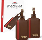 Genuine Leather Luggage Tag with Privacy Flap Set for Men Women Travel Easy with Suitcase Tags Identifiers (Brown, 2 Pack)