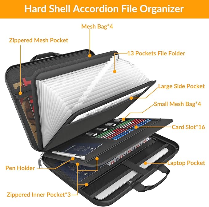 onvvippiv Hard Case Fireproof Document Box, Important File Organizer with Lock Waterproof Zipper, Portable Home Office Travel