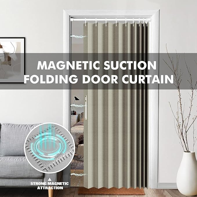 JILRON 100% Blackout Fabric Folding Door Curtain with Magnetic Closure - Accordion Style for Sliding Doors, Closets,Wardrobe 