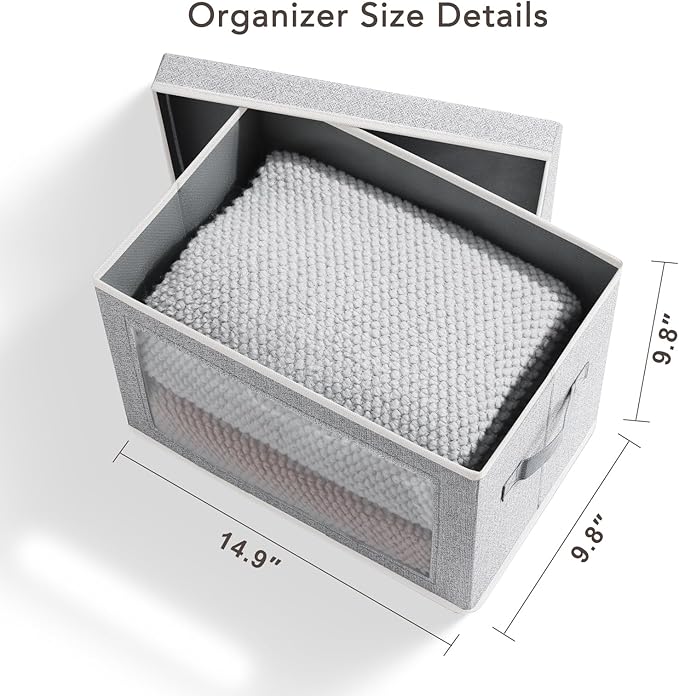 Homsorout Storage Box with Lids - 5 Pack Foldable Clear Window Storage Bins, Large Decorative Storage Bins with Handles, Stor