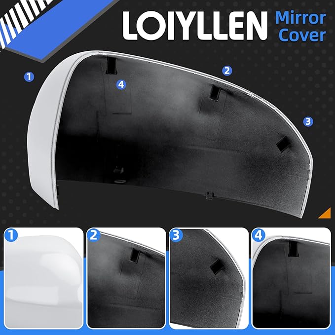 Passenger Side Mirror Cover Replacement for Ford Fusion 2013 2014 2015 2016 2017 2018 2019 2020 2021 2022 - Right Side Mirror Covers, Rear View Mirrors Cap Accessories Without Lamp, White