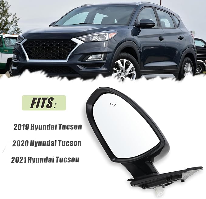 Left Driver Side Mirror Compatible With 2019 2020 2021 Hyundai Tucson With Manual folding Power Glass Turn Signal Heated Blind Spot Black Replace#87610D3930(8Pins)
