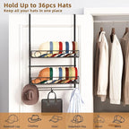 Over Door Hat Organizer 3 Tier Wall Mounted Hat Rack with 2 Adjustable Metal Basket and 3 Hooks Hat Organizer for Baseball ca