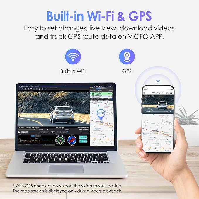VIOFO Dual Dash Cam, 2K 1440P 60fps+1080P 30fps Front and Rear Dash Camera with Wi-Fi GPS, Parking Mode, Emergency Recording,
