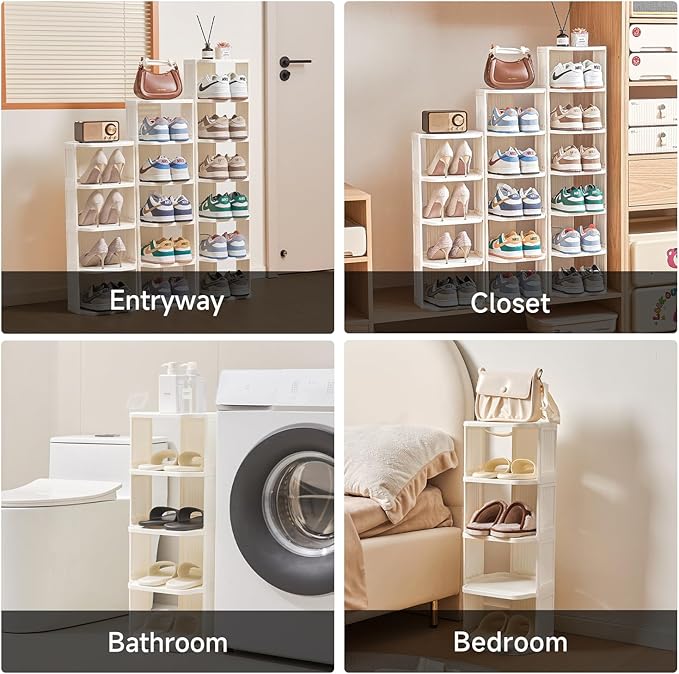 Small Shoe Rack, 5 Tier Plastic Vertical Shoe Rack for Small and Narrow Spaces, Free Standing Shoe Organizer for Closet, Entr