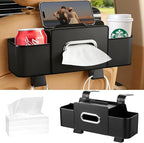 4-in-1 Back Seat Car Organizer, Upgraded Multifunctional Car Storage Box, Hanging Back Seat Storage Organizer, Partition Design, with Phone Holder, Tissue Box, 2 Cup Holders, 2 Hooks