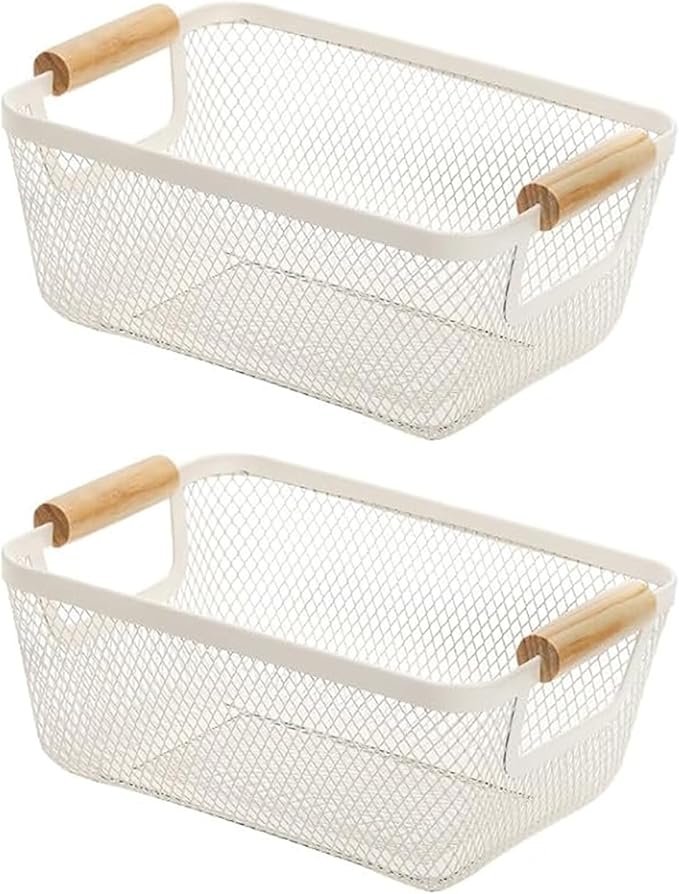 AJIODA 2Pack Metal Mesh Steel Basket, Small Wire Storage Organizer Basket Multi-function Hanging Kitchen Basket Fruit Basket 
