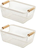 AJIODA 2Pack Metal Mesh Steel Basket, Small Wire Storage Organizer Basket Multi-function Hanging Kitchen Basket Fruit Basket 