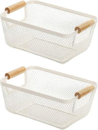 AJIODA 2Pack Metal Mesh Steel Basket, Small Wire Storage Organizer Basket Multi-function Hanging Kitchen Basket Fruit Basket 