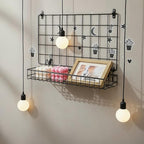 4 Pcs 15.75 x 3.94 x 1.97 Inch Black Metal Grid Wall Hanging Basket, Wire Storage Organizer Baskets with Hooks for Kitchen, B