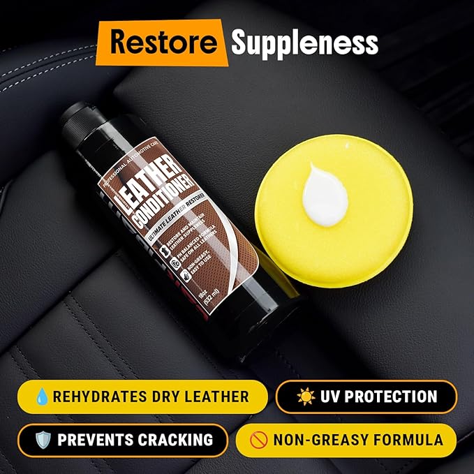Car Leather Cleaner and Conditioner - pH Neutral, Non-Toxic & Non-Greasy - Gently Cleans, Restores and Protects Leather Seats