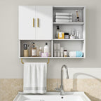 Bathroom Wall Cabinet Wood Large Wall Mounted Medicine Cabinet with 2 Doors and 4 Open Shelves Over Toilet Storage Cabinet Or