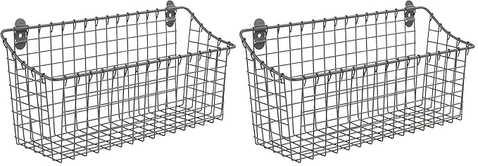 Spectrum Diversified Vintage Wall Mount Storage Basket, X-Large (Pack of 2), Industrial Gray