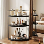 Corner Bathroom Counter Organizer Countertop Black, 2 Pack 3 Tier Corner Shelf Wood Vanity Tray Easy Assembly Space Saving Sh