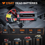 Nilight 1000A Car Battery Jump Starter for Up to 6.0L Gas & 4.0L Diesel Engines 12V Portable Jump Start Booster Pack Jump Box with Jumper Cables DC Output and LED Light