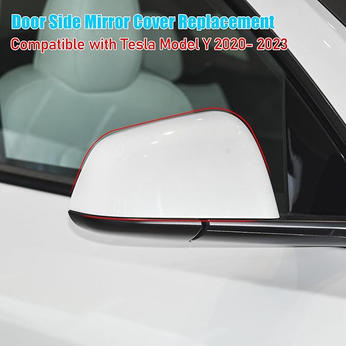 Jaronx Compatible with Tesla Model Y Side Mirror Cover Replacement 2020 2021 2022 2023 2024, Right Passenger Pearl White Door Rearview Mirror Cover Caps, for Tesla Model Y Accessories