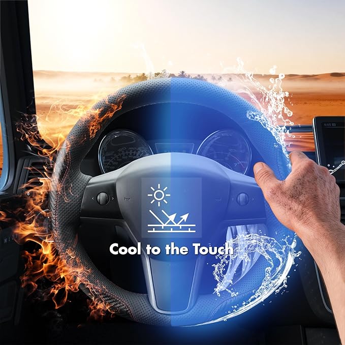 MEWANT Hand Stitched Steering Wheel Cover for Tesla Model 3 2017-2023 / Model Y 2020-2023 for Tesla Model 3/Y Accessories