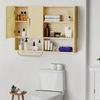 Bathroom Wall Cabinet Wood Large Wall Mounted Medicine Cabinet with 2 Doors and 4 Open Shelves Over Toilet Storage Cabinet Or