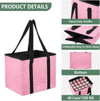 Glitter Blush Pink Reusable Grocery Bags Large Shopping Tote Bag with Reinforced Bottom Board, Water Resistant Foldable Stora