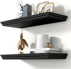 Axeman 24 Inch Floating Shelves for Wall, 9.3" Deep Crown Molding Wood Display Shelf with Heavy Duty Invisible Brackets for L