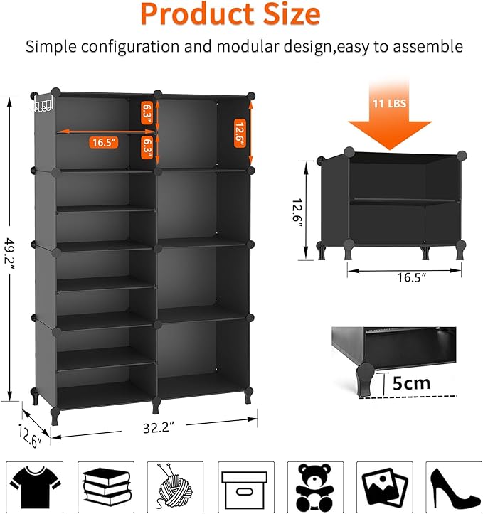 AWTATOS Closet Organizer, 8 Cube Closet Organizers and Storage, Closet Storage Shelves, Clothes Storage Organizers for Closet