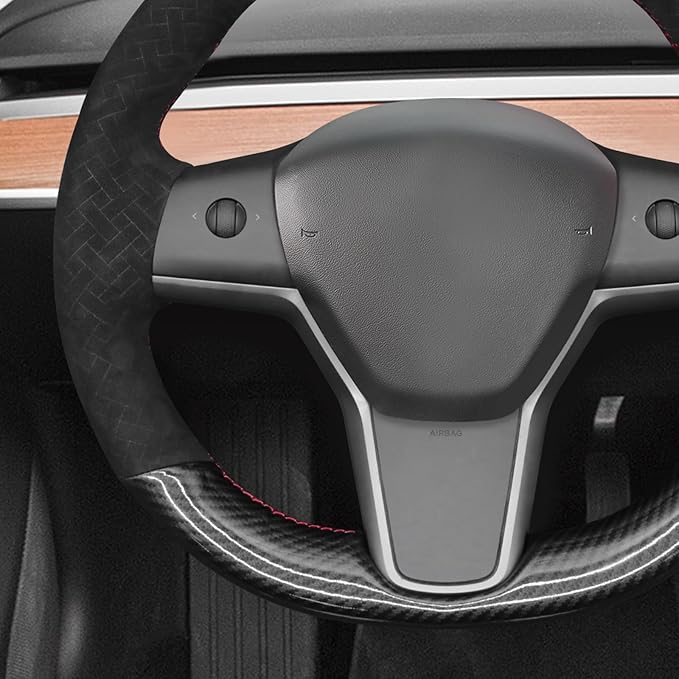 MEWANT Hand Stitched Steering Wheel Cover for Tesla Model 3 2017-2023 / Model Y 2020-2023 for Tesla Model 3/Y Accessories