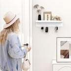 MKO Key Holder for Wall, Mail Organizer and Key Rack Wall Mount with Tray & 6 Hooks for Hallway (White)