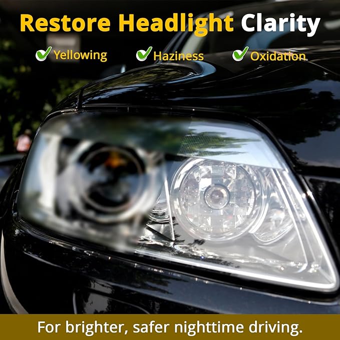 Headlight Restoration Kit,Headlight Restoration Wipes - 3-Step Cleaning System, Removes Yellowing & Oxidation, Restores Clari