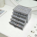 Acrylic Earring Holder Organizer with 5 Drawers Clear Earring Organizer Box with 90 Adjustable Grids Velvet Earring Display C
