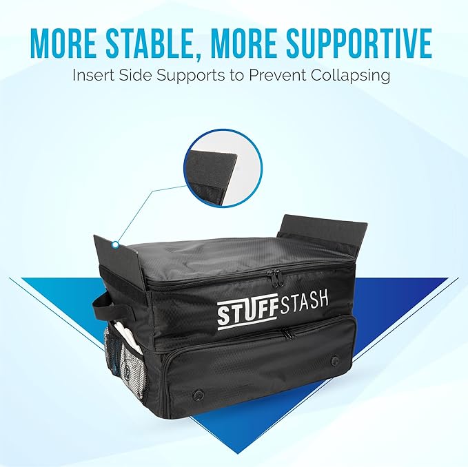 STUFFSTASH Golf Trunk Organizer for Car - Rigid, Won't Collapse | Ventilated Shoe Compartment, Adjustable Dividers & Mesh Pocket