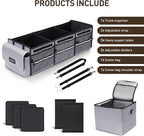 HIRALIY 4 in 1 Car Trunk Storage Organizer with Leakproof Cooler Bag, Multi-Compartment Foldable Trunk Storage Box for Car Truck SUV Gray