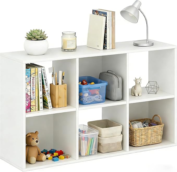 6-Cube Storage Organizer Shelf, Open Cube Bookshelf, Reversible Bookcase, Modern Sturdy Storage for Living Room, Bedroom, Ent