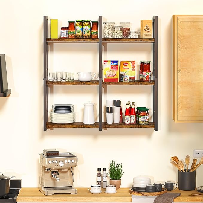 31.5 Inch Floating Shelves, 6 Tier Wood Shelves for Wall, Heavy Duty Wide Wall Mount Shelves for Living Room Bedroom Kitchen 