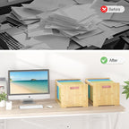 Hanging File Organizer Box for Letter Size, 2 Pack Bamboo File Folder Organizer, Storage Moving Boxes with Handle Wood Desk F