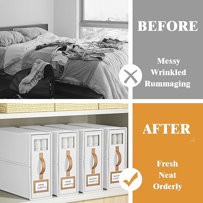 8 Pack Bed Sheets Organizers And Storage,Sheets Set Folder Keeper with Handle,Foldable Bedding Storage Box For Linen Closet,D
